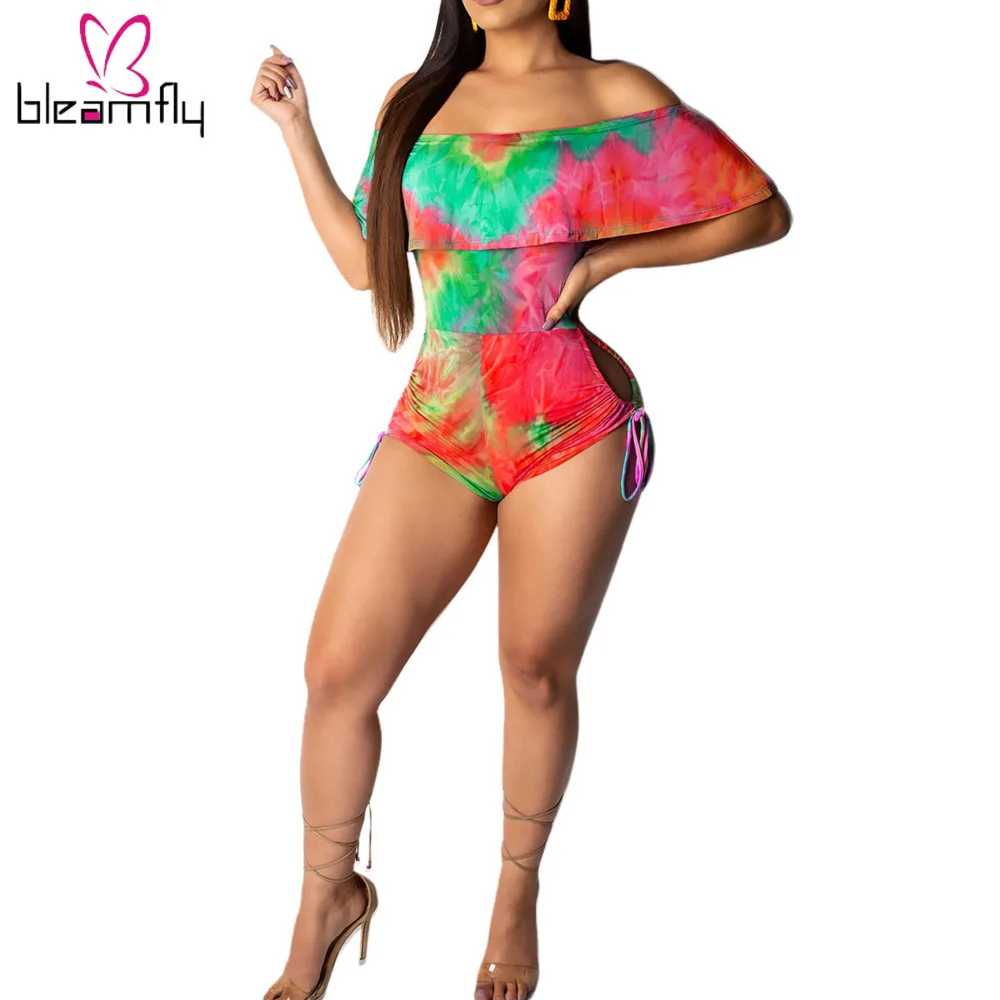 Сексуальный летний женский комбинезон с принтом в стиле бохо оборками вырезом