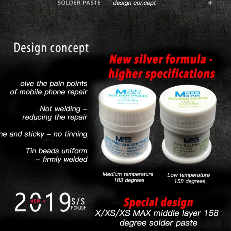 Ma Ant Professional 158 183 Degree Lead Free Leaded Middle Layer Special Solder Paste for iPhone X XS Max Medium Low Temperature |