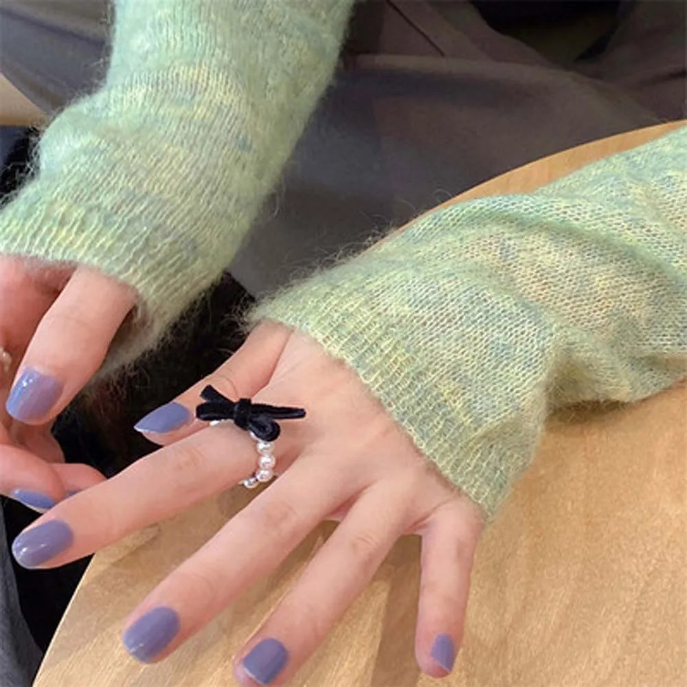 Новое винно-красное черное бархатное эластичное кольцо с искусственным жемчугом