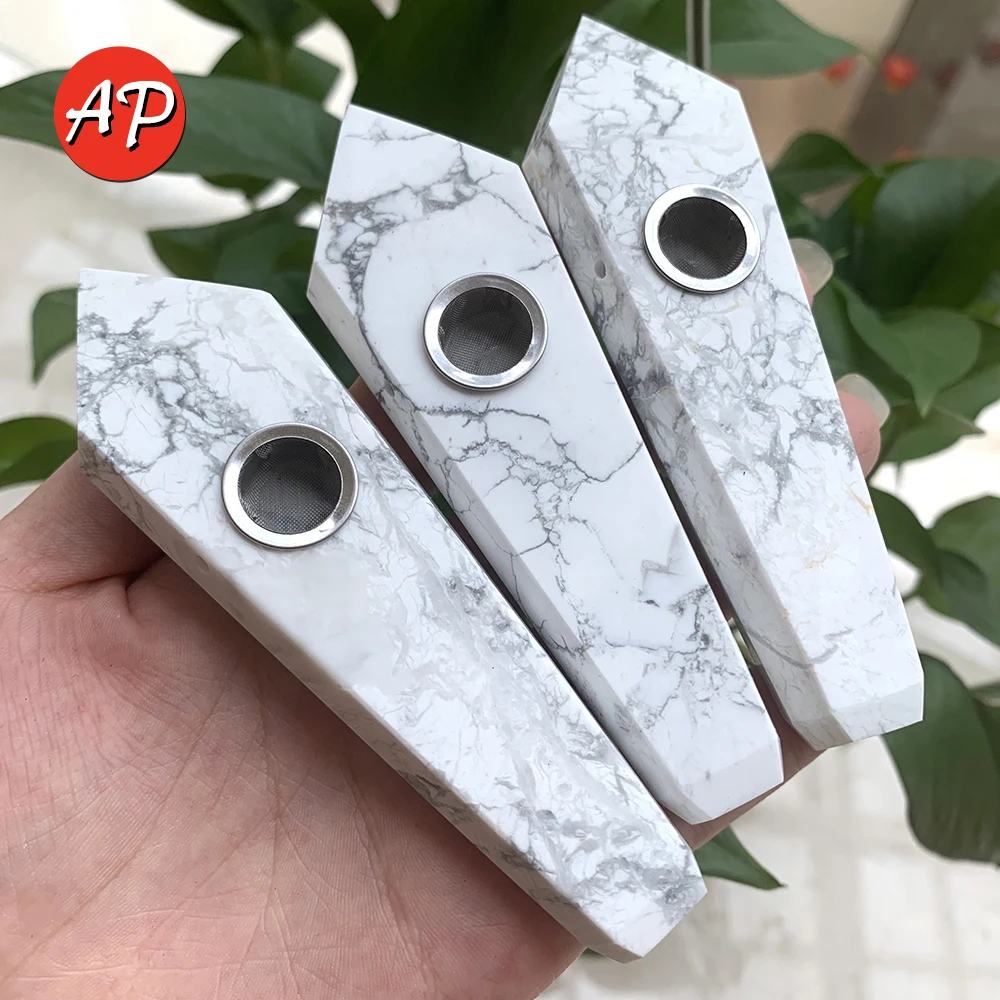 Курительная трубка Howlite из натурального кварца с кристаллами + ситечко кварцевый