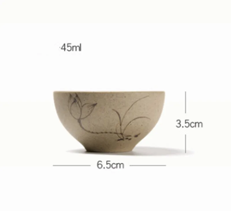 Coarse pottery hand-painted small tea cup ceramic retro elegant lotus teacup | Дом и сад