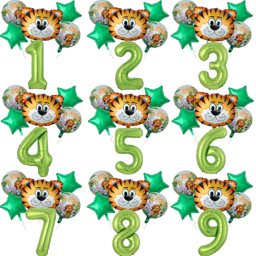6pcs/lot Birthday Kids Jungle Animal Air Balloon Safari Zoo Theme Tiger Lion Cow Monkey Zebra Baby Shower Party Decor Ballon | Дом и сад