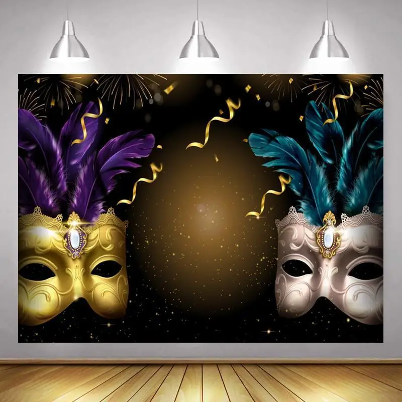 

Gold Silver Lady Mask Carnival Masquerade Series Backdrop Photography Festival Party Venue Decorative Photo Studio Background