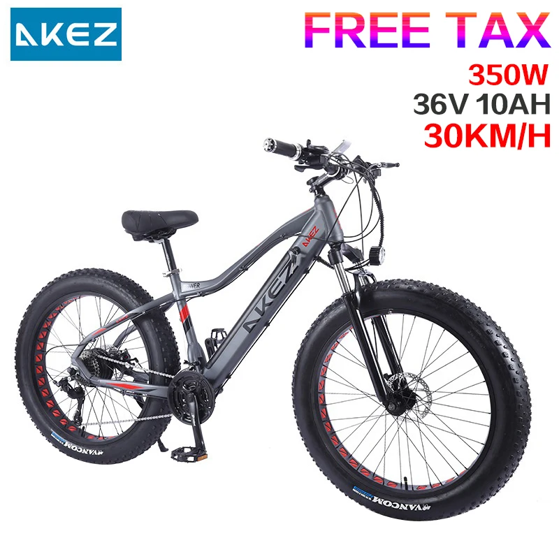 

AKEZ 26"*4.0 Fat Tire Adult Electric Bike 350W 36V 10AH 30KM/H 27 Speed Road E-Bike Mobility Mountain Bicycle Ebike Snowmobile