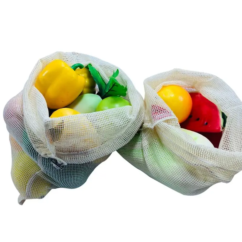 

AXYE Set of 10 Reusable Produce Mesh Bags Organic Cotton Mesh Vegetables Bag Eco-Friendly Biodegradable Grocery Bags Breathable
