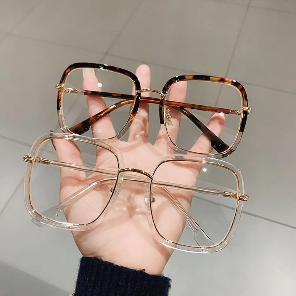 

Square Anti-blue Light Eyeglasses For Women Alloy Leopard Oversize Computer Myopia Glasses Frame Female