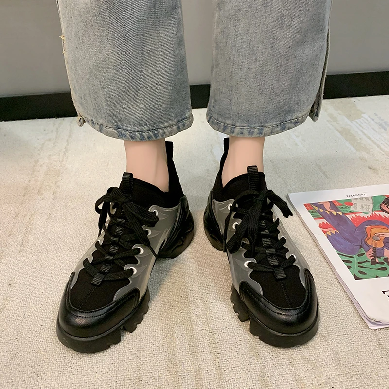 

2021 Chunky Sneakers Women Fashion Height Increasing Platform Sneakers Women Comfortable Ladies Casual Shoes Zapatillas De Mujer
