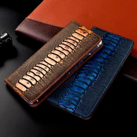 ostrich genuine leather phone case for motorola one power 2 vision action pro zoom hyper macro flip stand phone cover shells