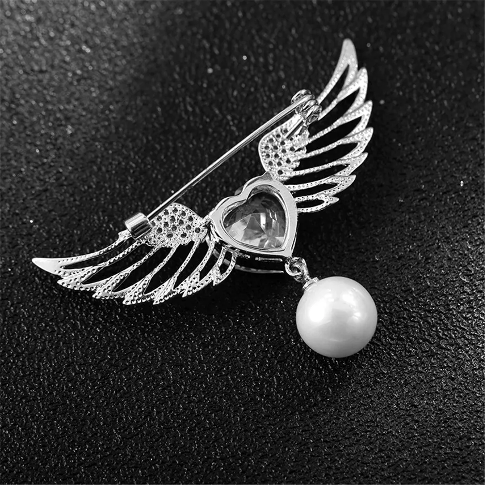 Классическая Брошь в виде ангела сердца с жемчугом кубические крылья брошь