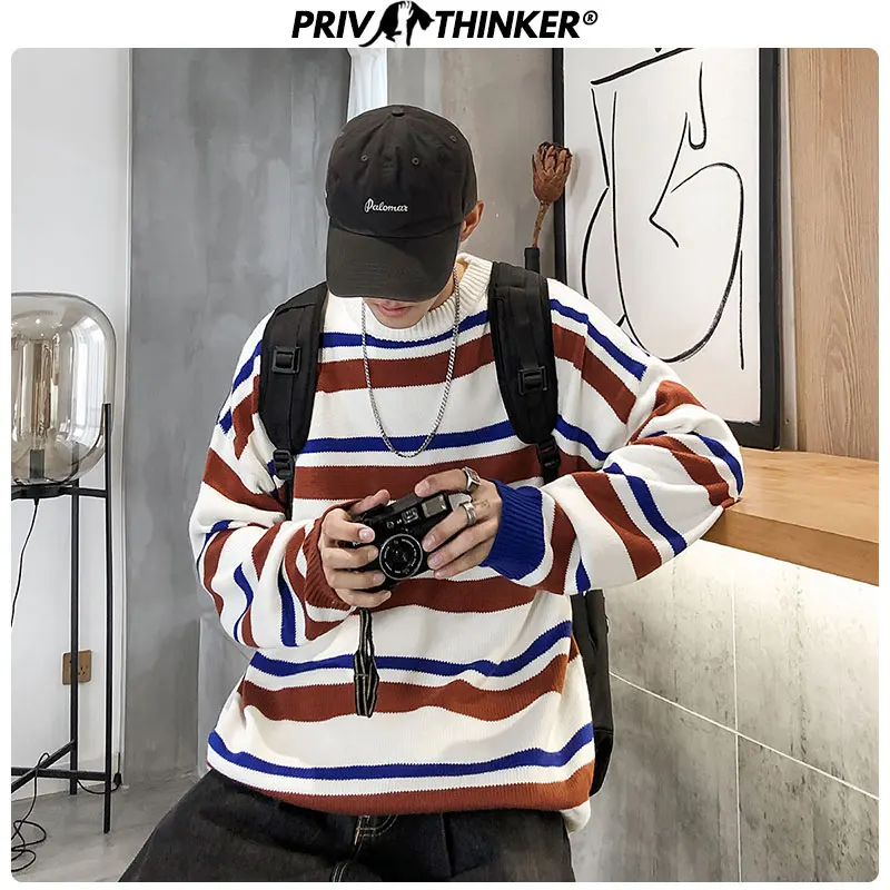 Privathinker мужские 2020 полосатые Модные свободные свитера осенние корейские вязанные
