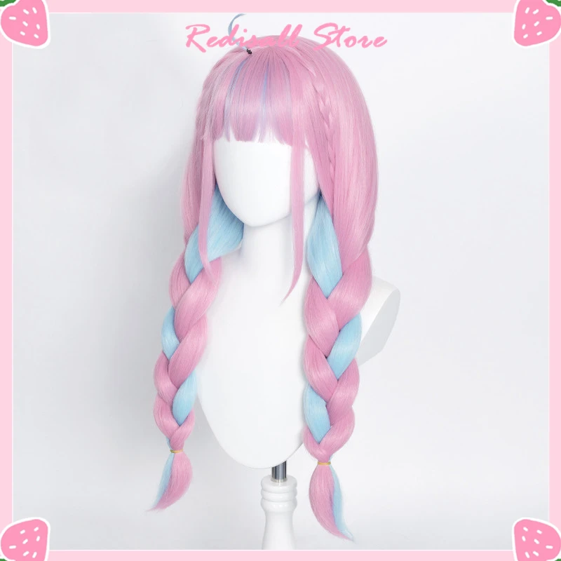 VTuber Minato Aqua парик смешанные синие Розовые косы девушки двойной хвост Youtuber Косплей