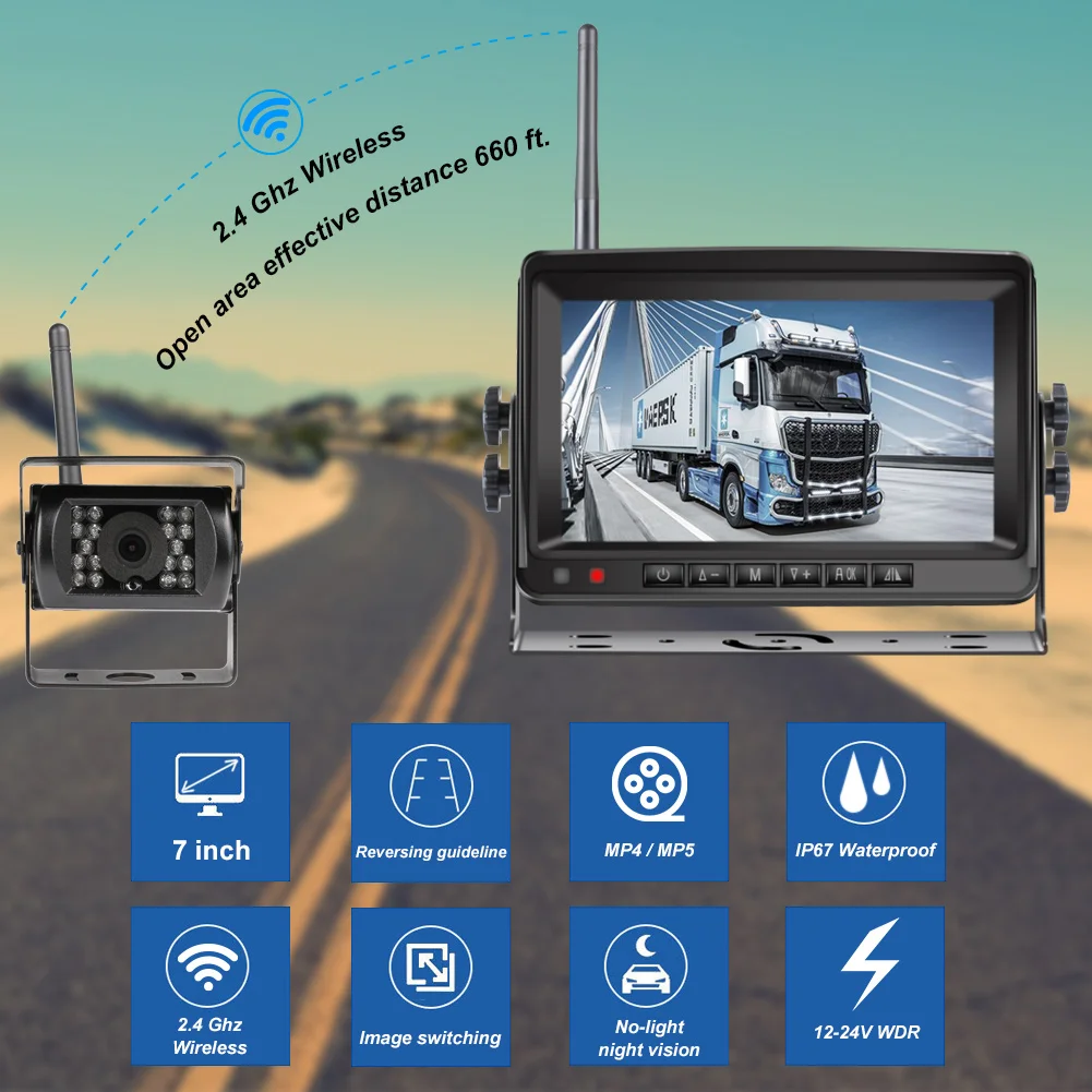 $70.39 7 inch wireless car monitor screen reverse Vehicle monitors reversing camera screen for car monitor for auto Truck RV