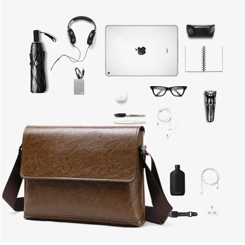 new fashion high capacity men pu leather handbags laptop bags male business travel messenger bags mens crossbody shoulder bag free global shipping