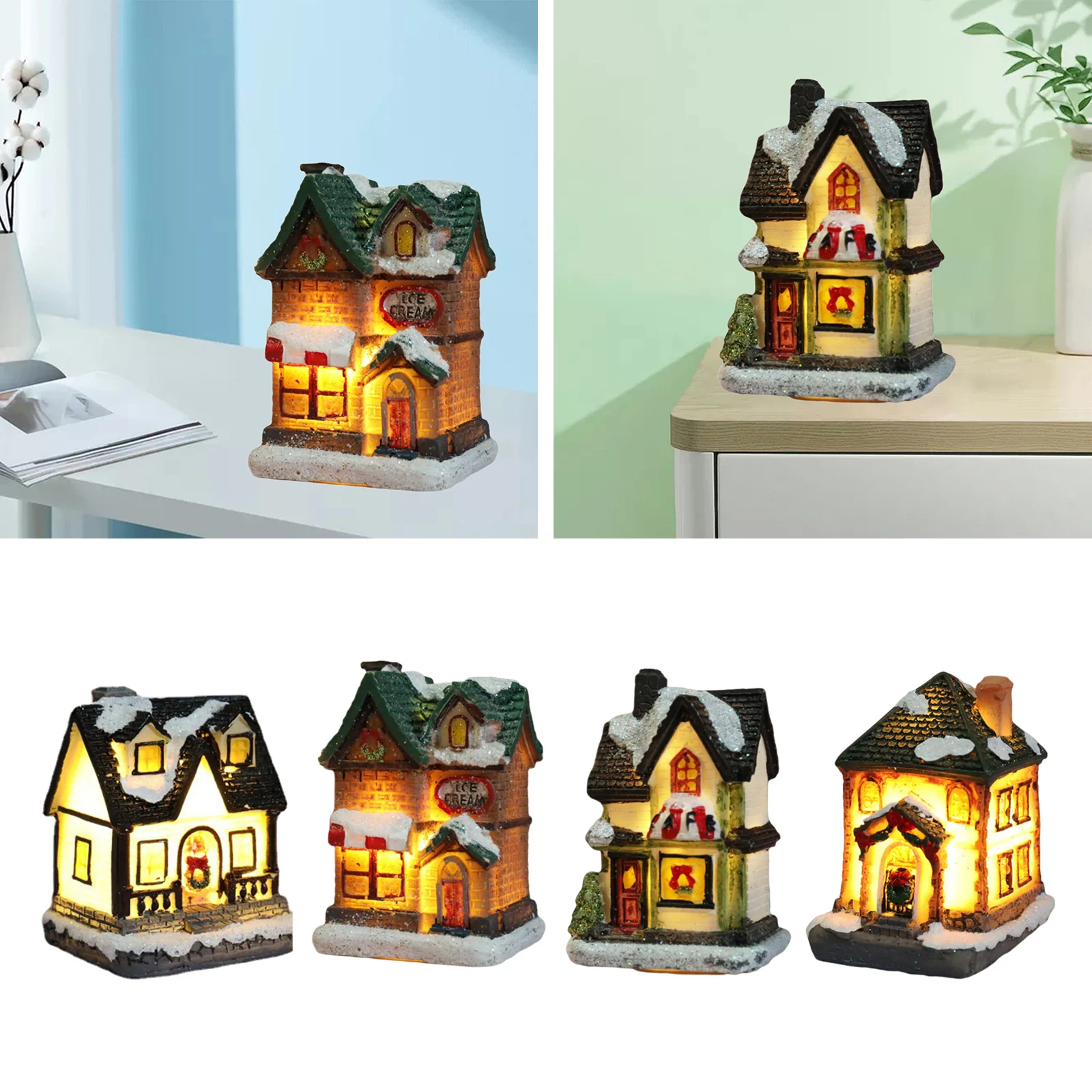 

Christmas LED Light House Luminous Cabin Merry Christmas Decorations for Home DIY Xmas Tree Ornaments Kids Gifts New Year