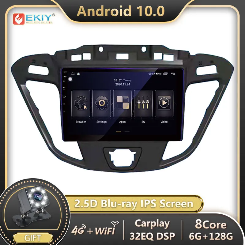 EKIY 6 + 128G Авторадио Android 10 для Ford Transit/Custom 2013-2018 автомобильное радио мультимедиа Blu-Ray
