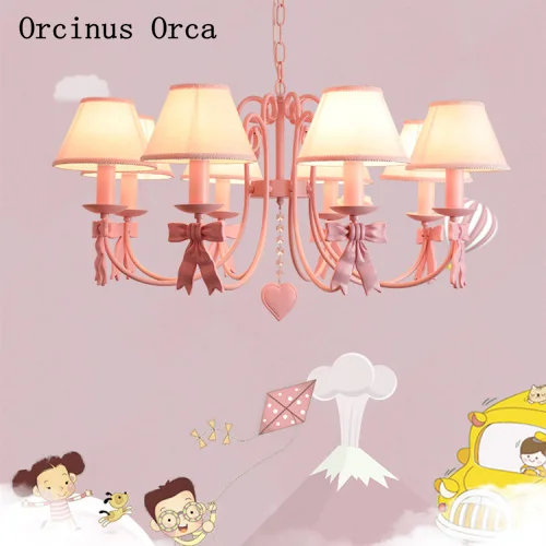 

Rural romantic bow chandelier Girl Bedroom children's room Princess room lamp creative dream led PINK CHANDELIER