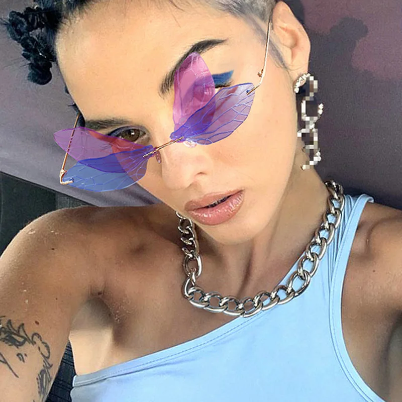 

Fashion Rimless Sunglasses Brand Design Women Vintage Dragonfly Sun glasses Frameless Luxury Glasses UV400 Shades Eyewear Oculos