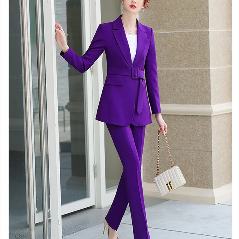 

Женский винтажный брючный костюм, черный, фиолетовый пиджак с отложным воротником и брюки, офисная одежда для работы, женские комплекты, вес...