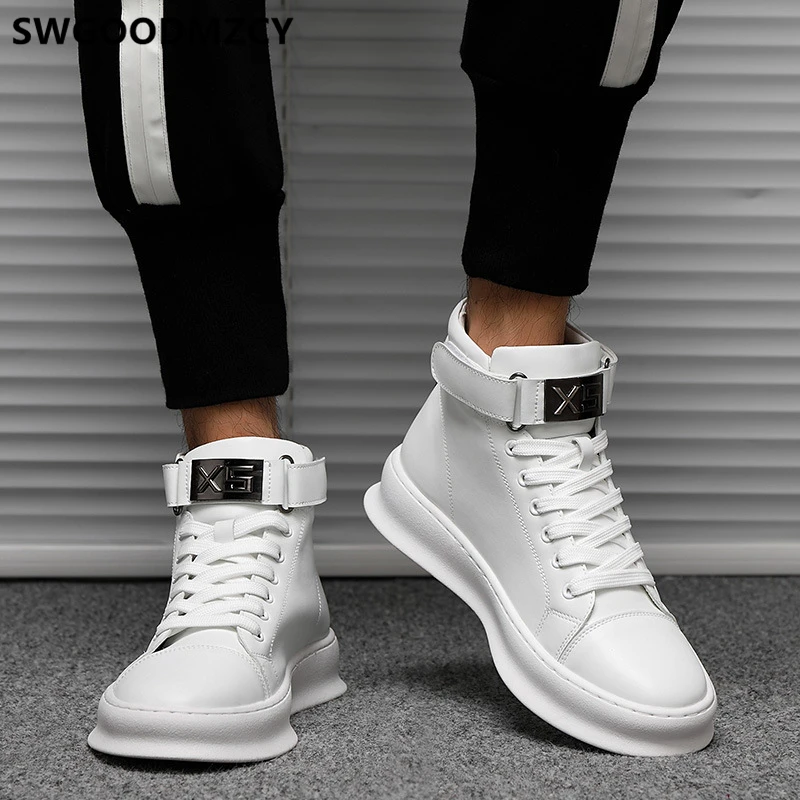 

Fashion Mens Designer Shoes White Leather Sneakers Luxury Mens Shoes Casual High Top Sneakers Mens Shoes Genuine Leather Tenis