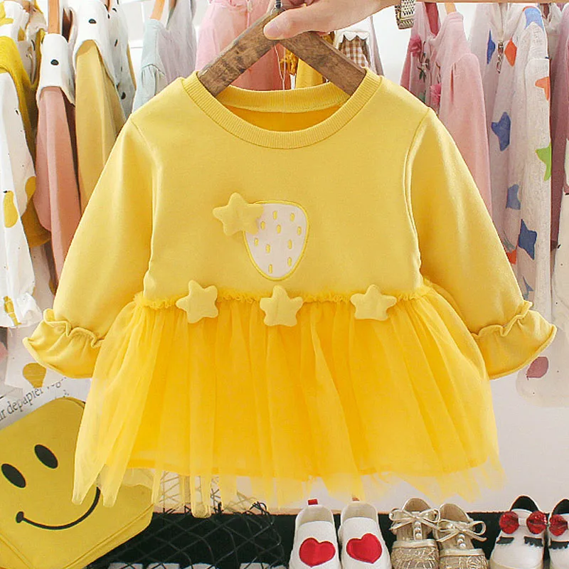 AZ2269 Yellow Menoea/осеннее платье для маленькой девочки в Корейском стиле; модное Сетчатое платье принцессы; детское платье; Новинка года; вечерние платья для девочек - Цвет: AZ2269 Yellow