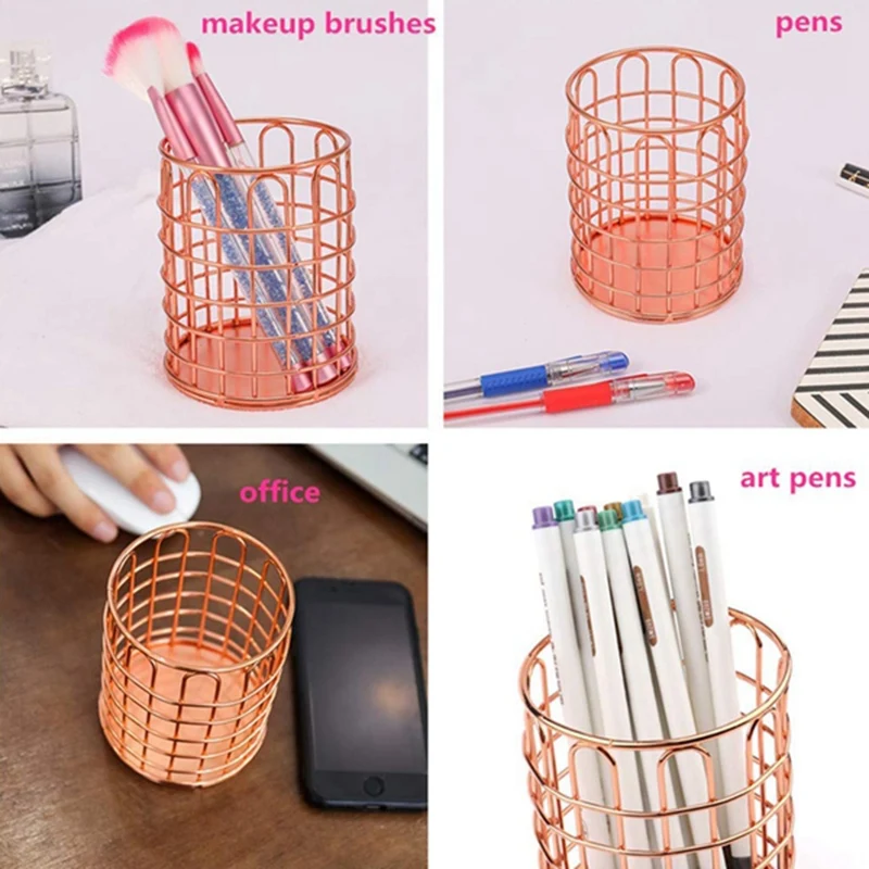 Wrought Iron Pen Holder Nordic Simple Desktop Rose Gold Arched Storage Basket Plating |