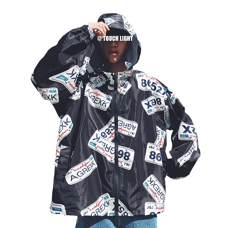 

Hip Hop Mens Jackets with Nood Fashion Casual Thin Loose Letter Printed Streetwear Windbreaker Mens Coats and Jackets