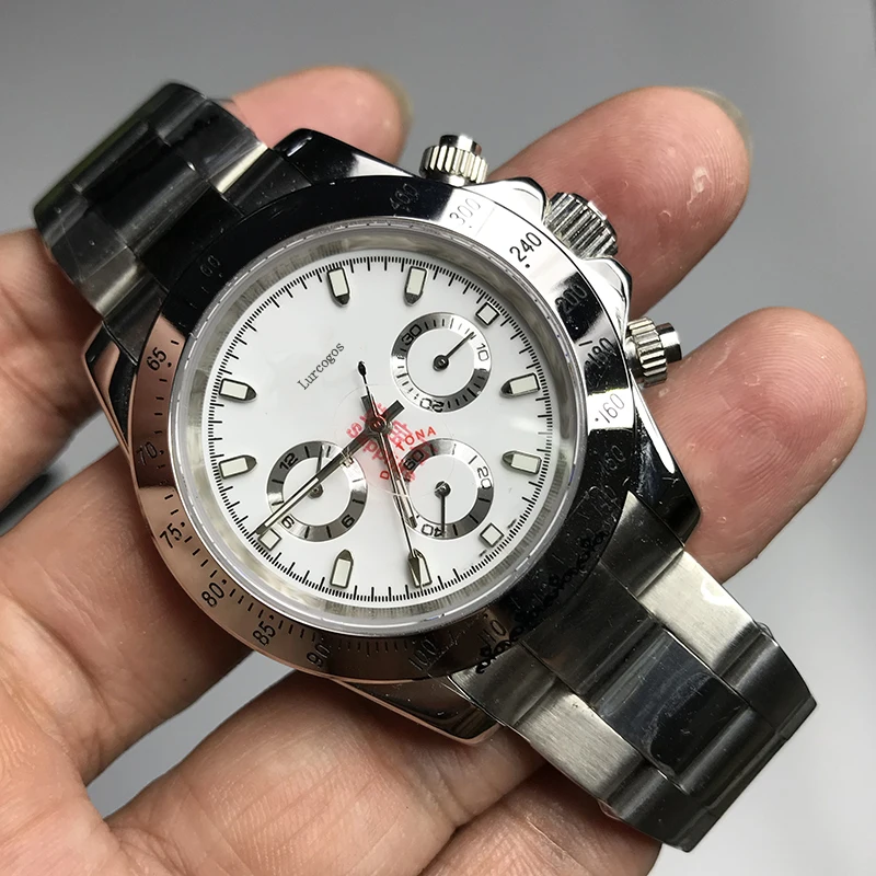 Роскошные мужские часы с белым циферблатом 40 мм Crownon glasswatch маленький циферблат
