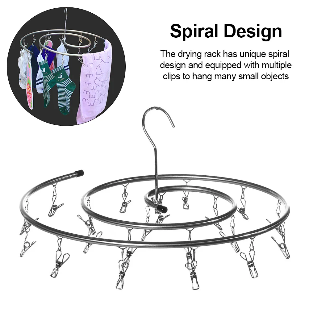 Бесконтактная стальная сушилка для белья с зажимами прищепки спиральная вешалка