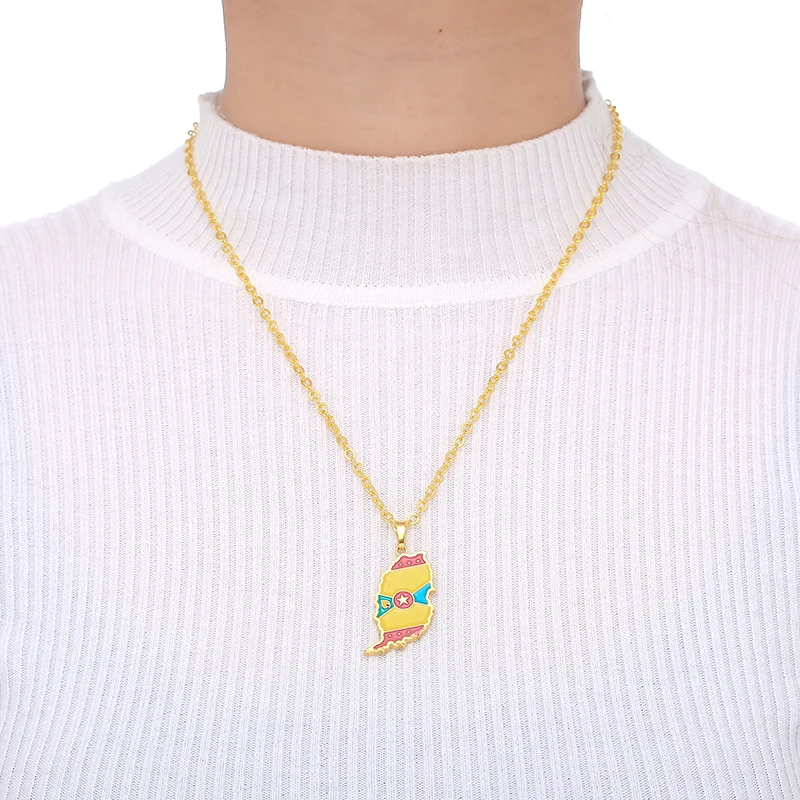 Мода золотой цвет Гренада карта кулон в форме флага ожерелье и цепи из