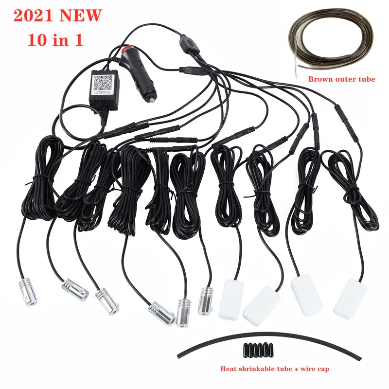 

Universal 10 in 1 RGB LED with 8M Car Interior Decor Fiber Optical Strip Light by App Control 12V Car Decorative Atmosphere Lamp