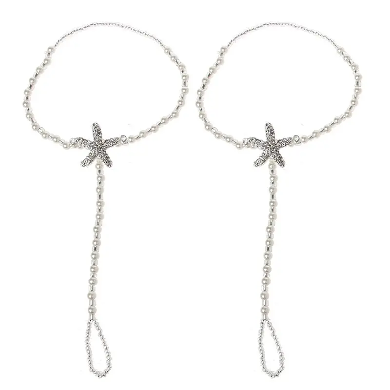 2 шт. жемчужный ножной браслет Пляжная Свадебная бижутерия для ног Сандалеты с