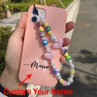 personalised case for iphone 11 12 13 pro max 7 8 plus x xs xr custom name soft liquid silicone pink white phone chain cover