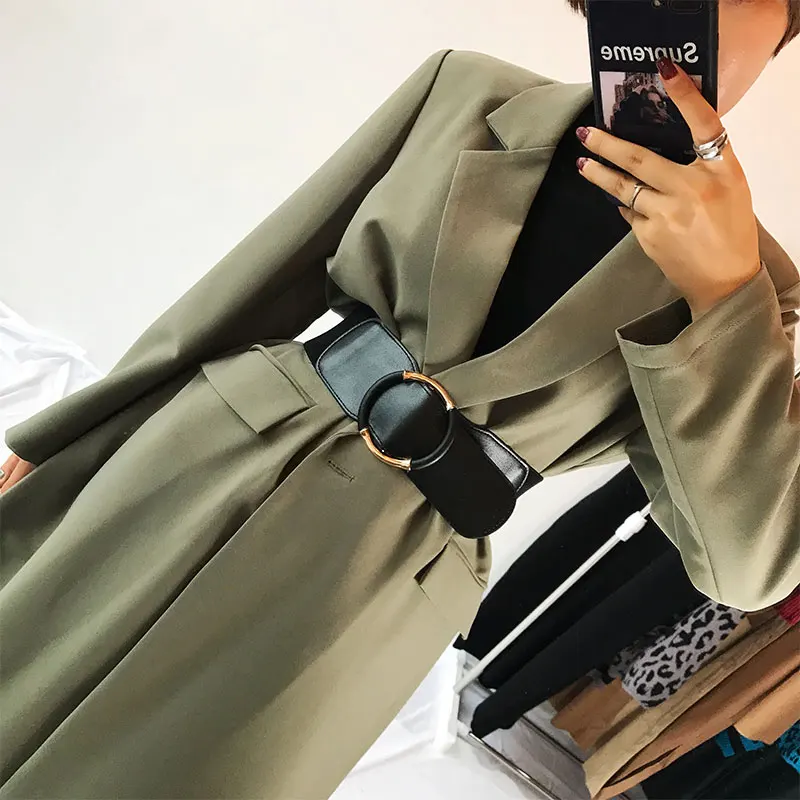 Женский универсальный ремень из ПУ кожи с круглой пряжкой широкий 7 5 см