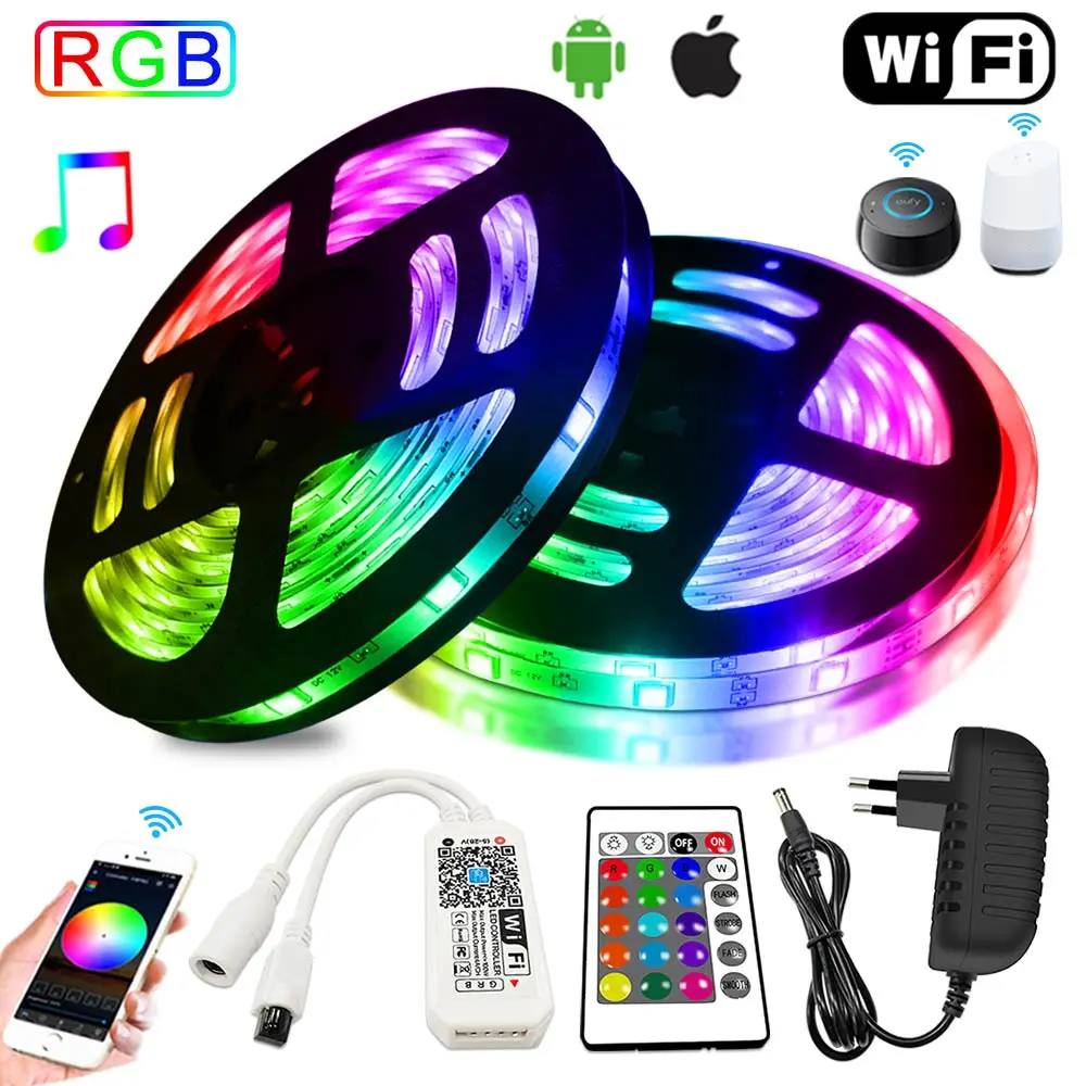 

12V 30M 25M 20M 15M Wifi Bluetooth Infrared LED Strips Lights RGB 5050 SMD Flexible 5M 10M Tape Diode Ribbon Control For Bedroom