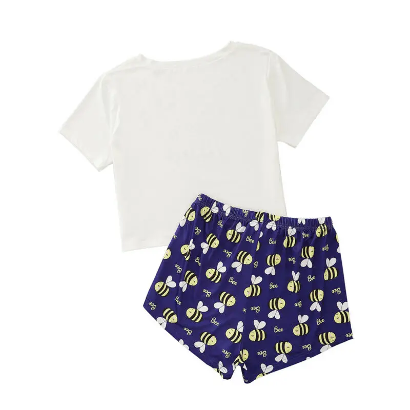 

Women Print Short Sleeve Outfits Ladies Casual T-shirt + Shorts Set Lounge Wear