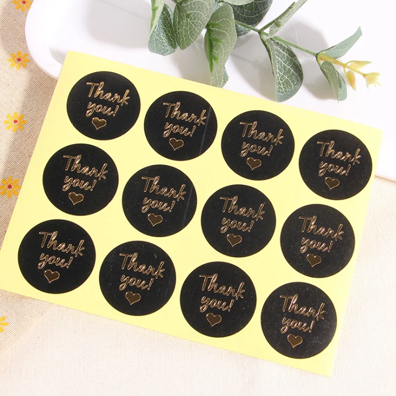 

120pcs/lot Thank You Round Black Gold Paper Stickers Handmade Decorative Sticker Gift Party Scrapbooking Material Papelaria