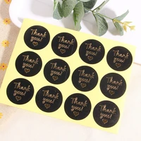 120pcslot thank you round black gold paper stickers handmade decorative sticker gift party scrapbooking material papelaria