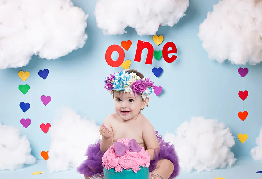 

Mehofond 1st Birthday Party Photography Background Blue Sky White Clouds Love Baby Shower Backdrop photocall Photo Studio