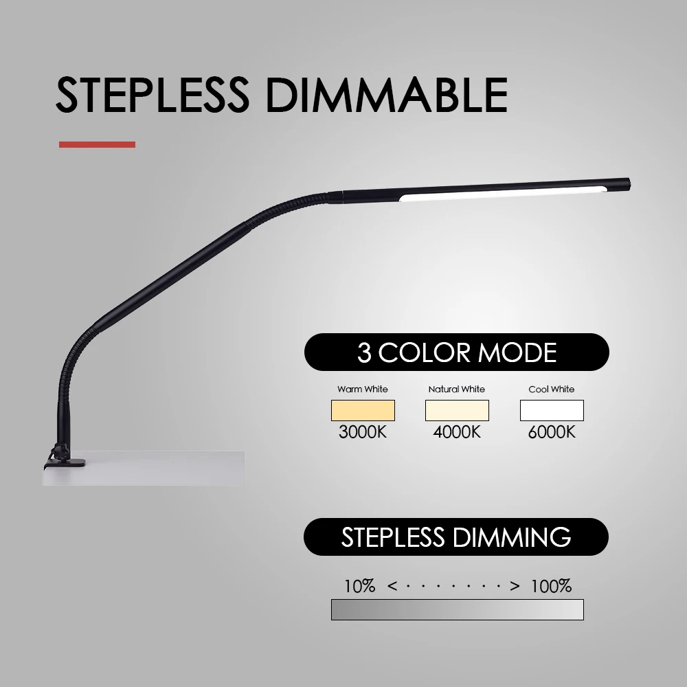 

Светодиодный ная настольная лампа 2 в 1, приглушаемый складной светильник на шею из алюминиевого сплава, для кровати, гостиной, офиса, 3 режим...