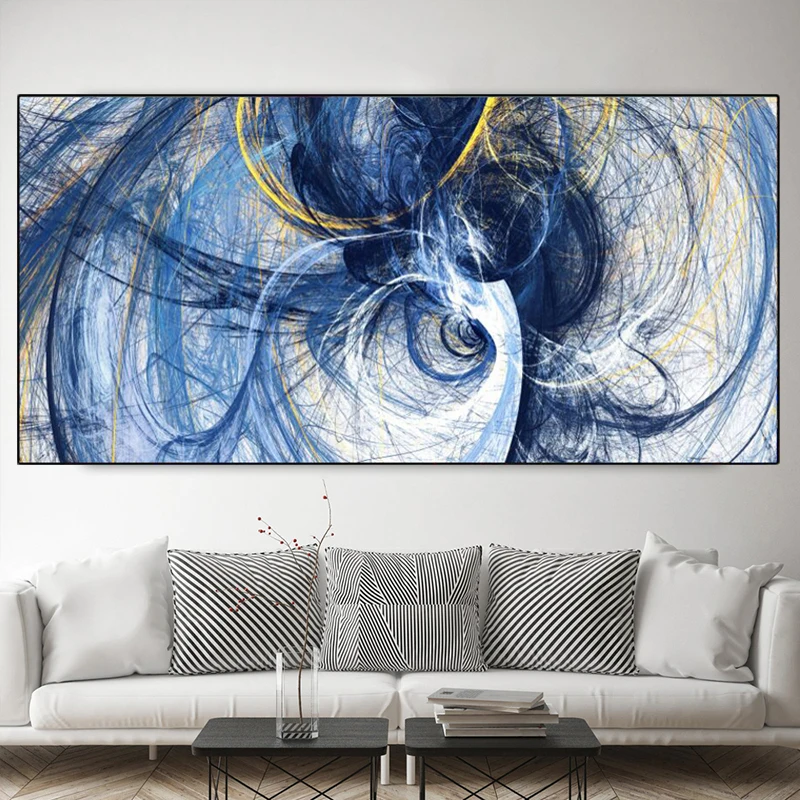 

Creative Blue Lines Abstract Canvas Painting Posters and Prints Modern Wall Art Pictures Cuadros for Living Room Decor No Frame