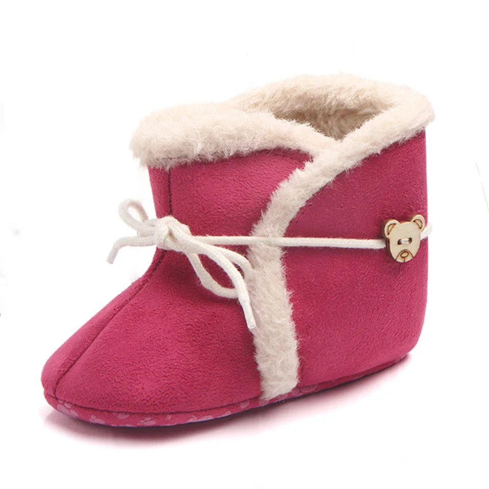 Модные зимние ботинки для новорожденных девочек ярко розовые однотонные