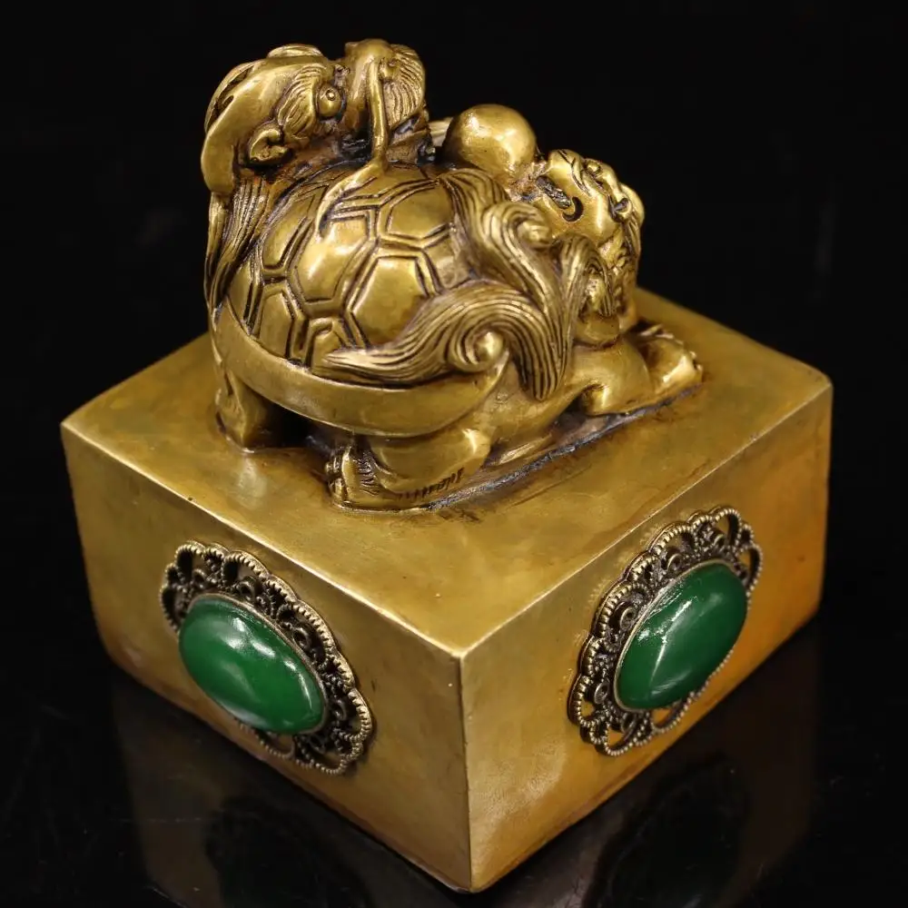 

Wedding decoration collection of old pure copper hand-crafted gem-embellished dragon turtle statue