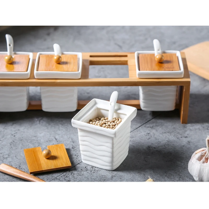 Набор из 4 фарфоровых банок для специй с воздухонепроницаемая крышка кухонная