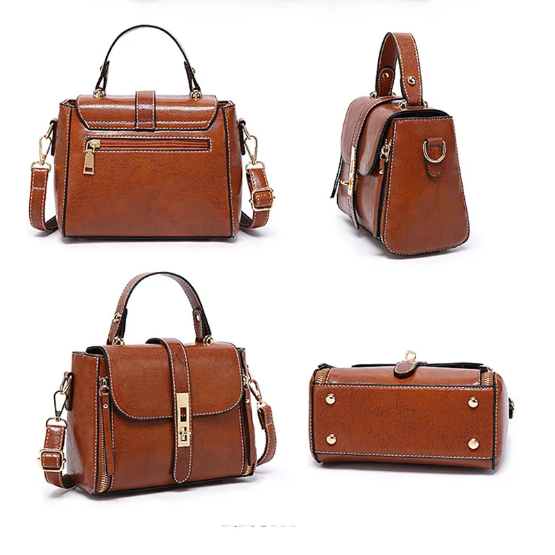 

2021 Luxury Brand Designer Fashion Vintage Womens Solid Color PU Oil Leather Handbags Totes Ladies Crossbody Bag Purse for Girls