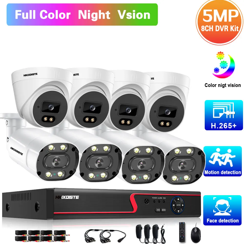 

8Channel CCTV Camera Security System DVR Kit 5MP Exterior Waterproof Color Night Vision Video Surveillance Camera System Kit 8ch