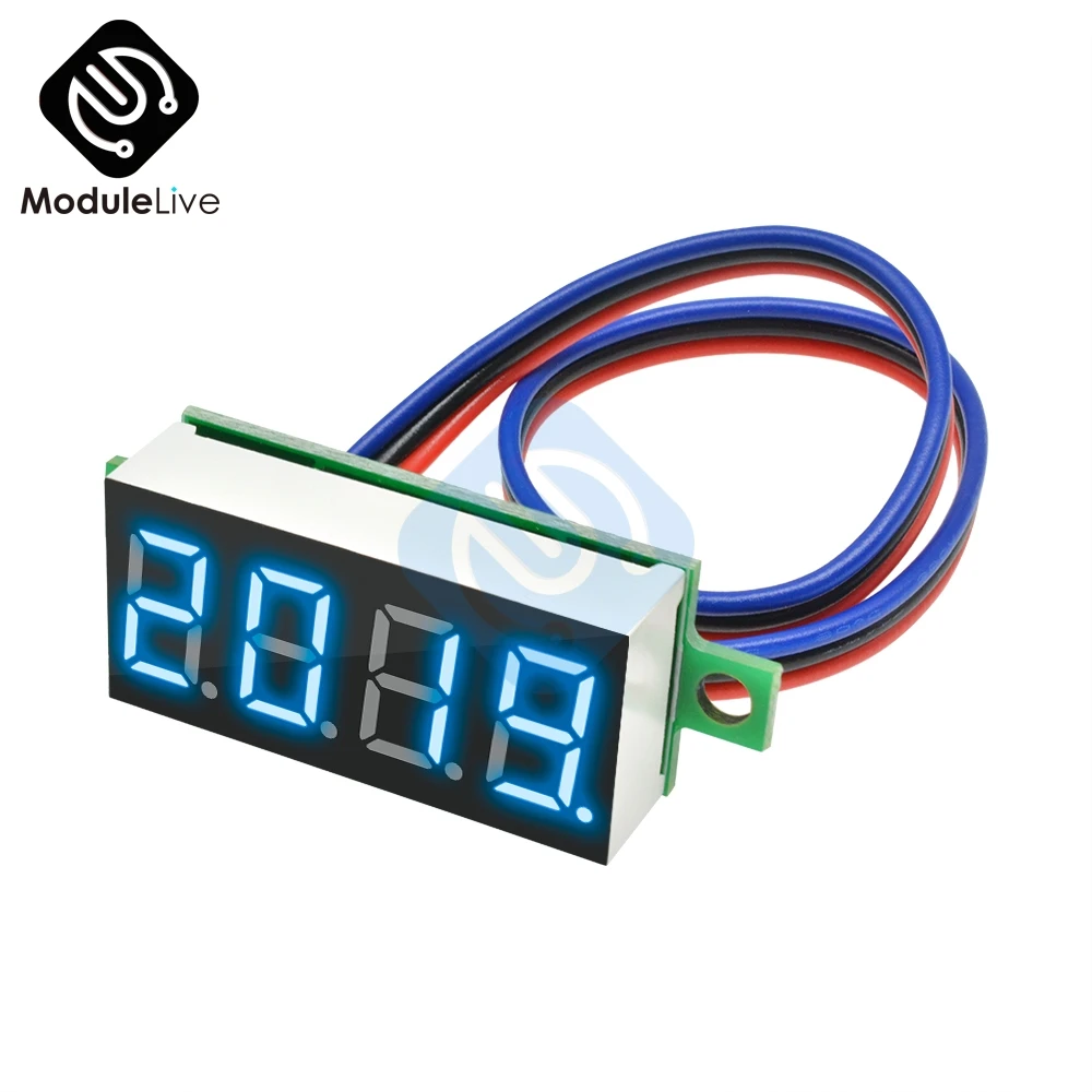 Blue 0.36 inch 0.36'' Mini Digital Voltmeter Volt Voltage Meter LED Panel Electric Voltage Tester 3 Wires 12V 24V 48V DC 0-100V 4 Bit - Цвет: Blue