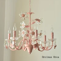 european style creative pink crystal flower chandelier living room dining room girl bedroom personality romantic iron chandelier