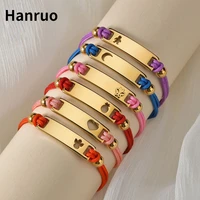 custom name curved brand bracelet for women colorful braided rope star moon four leaf clover lettering stainless steel bracelets