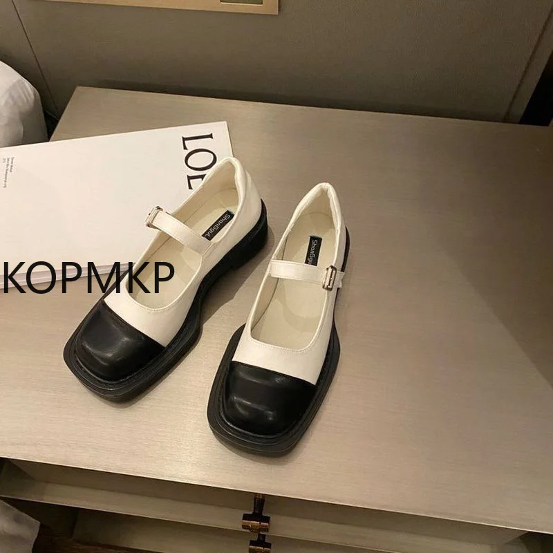 

Shoes Ladies Flat Oxford Shoes Square Toe Casual Women's Sports Shoes British Style Dress Leather Retro New High Heels