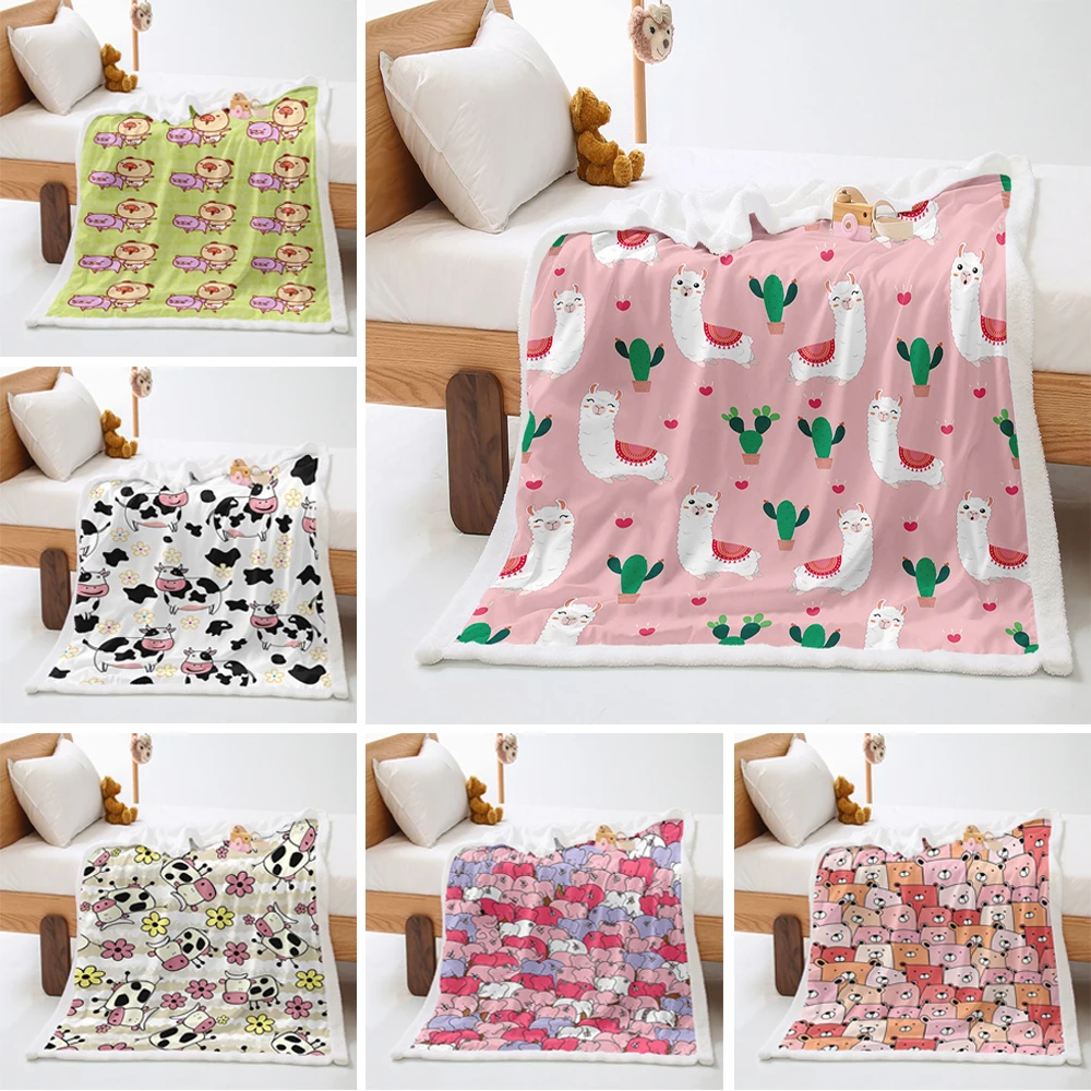 

Kids Pig Fleece Blanket for Sofa Couch Cute Animals Pattern Sherpa Blanket Cartoon Pet Plush Throw Blanket Room Decor Collection